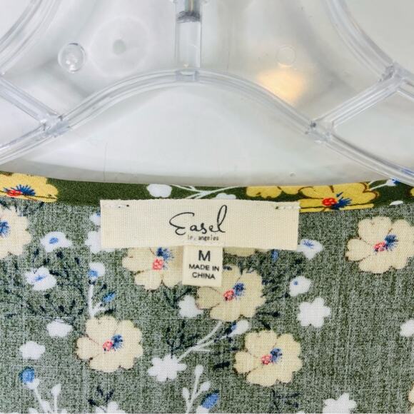 Easel green yellow white boho pleated babydoll cottagecore top medium - Picture 8 of 8